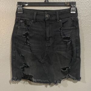 American Eagle Curvy Black Hi Rise Distressed Skirt 0
